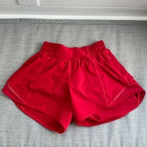 Lululemon red hotty hot shorts, size 0, 4 inch